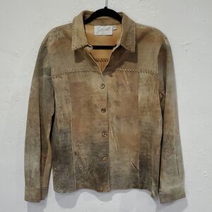 Jose Luis Western Genuine Leather Shirt Jacket in Neutrals Size 10